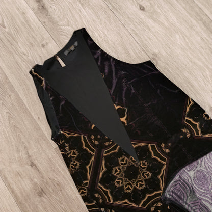 Next Womens Velvet Mini Dress Size UK 10 Black Gold Geometric Keyhole