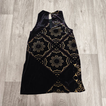 Next Womens Velvet Mini Dress Size UK 10 Black Gold Geometric Keyhole