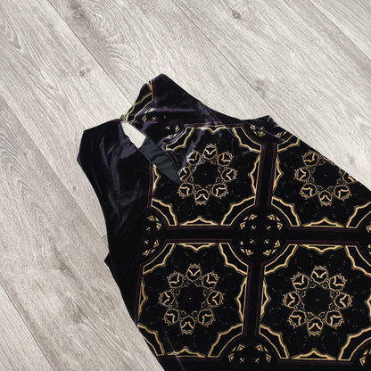 Next Womens Velvet Mini Dress Size UK 10 Black Gold Geometric Keyhole