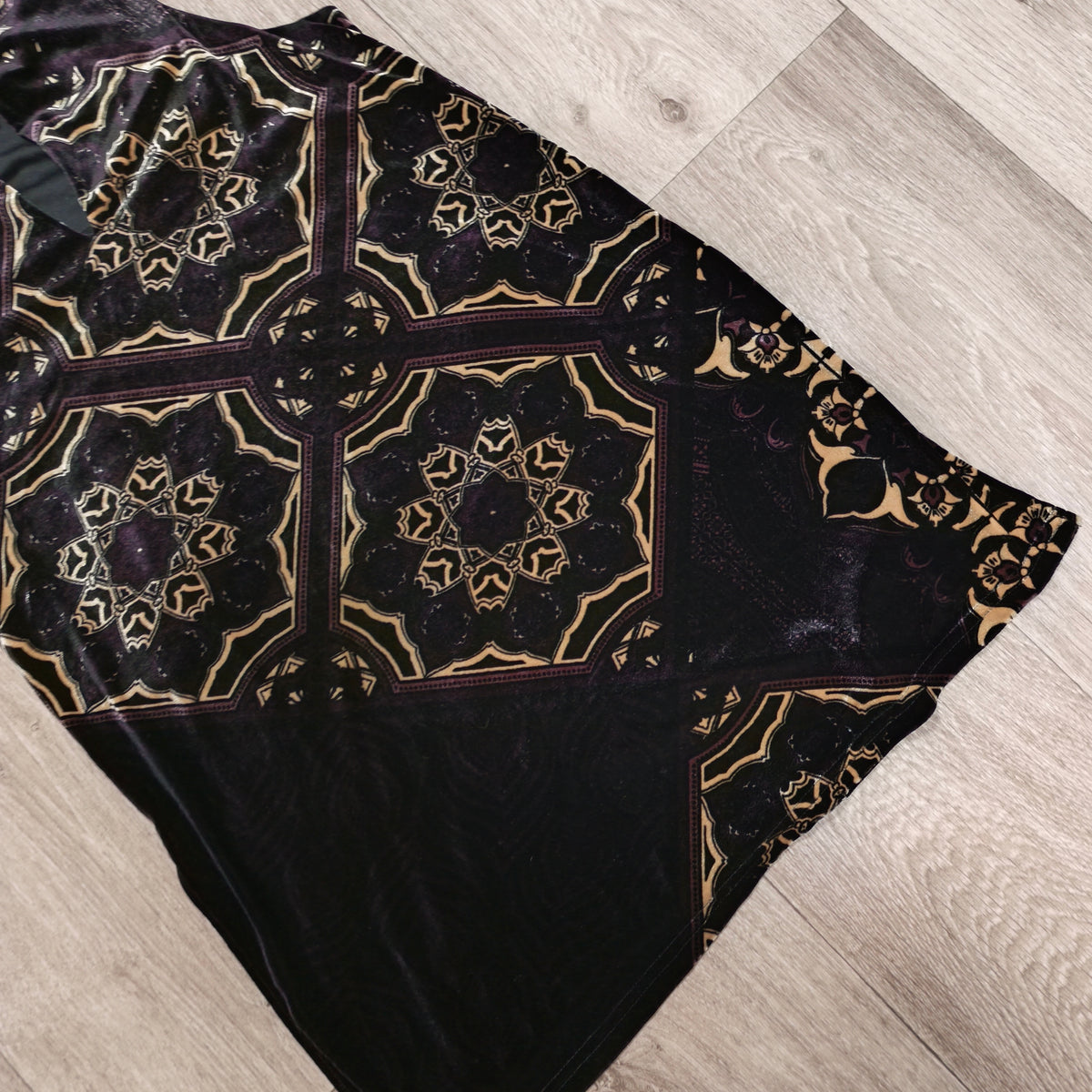Next Womens Velvet Mini Dress Size UK 10 Black Gold Geometric Keyhole