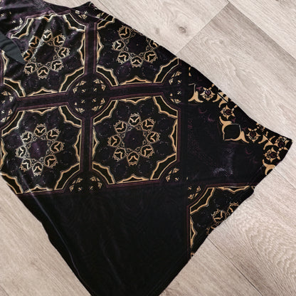 Next Womens Velvet Mini Dress Size UK 10 Black Gold Geometric Keyhole