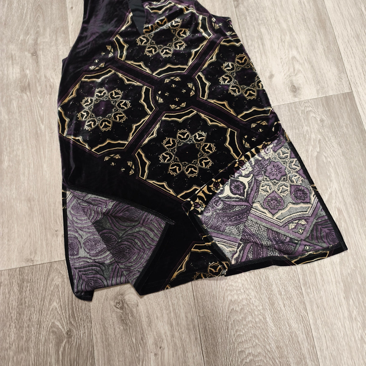 Next Womens Velvet Mini Dress Size UK 10 Black Gold Geometric Keyhole