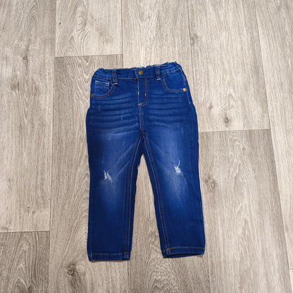 So Cute Toddler Boys Blue Denim Jeans Size 98 (2-3Y) Elastic Waist Distressed