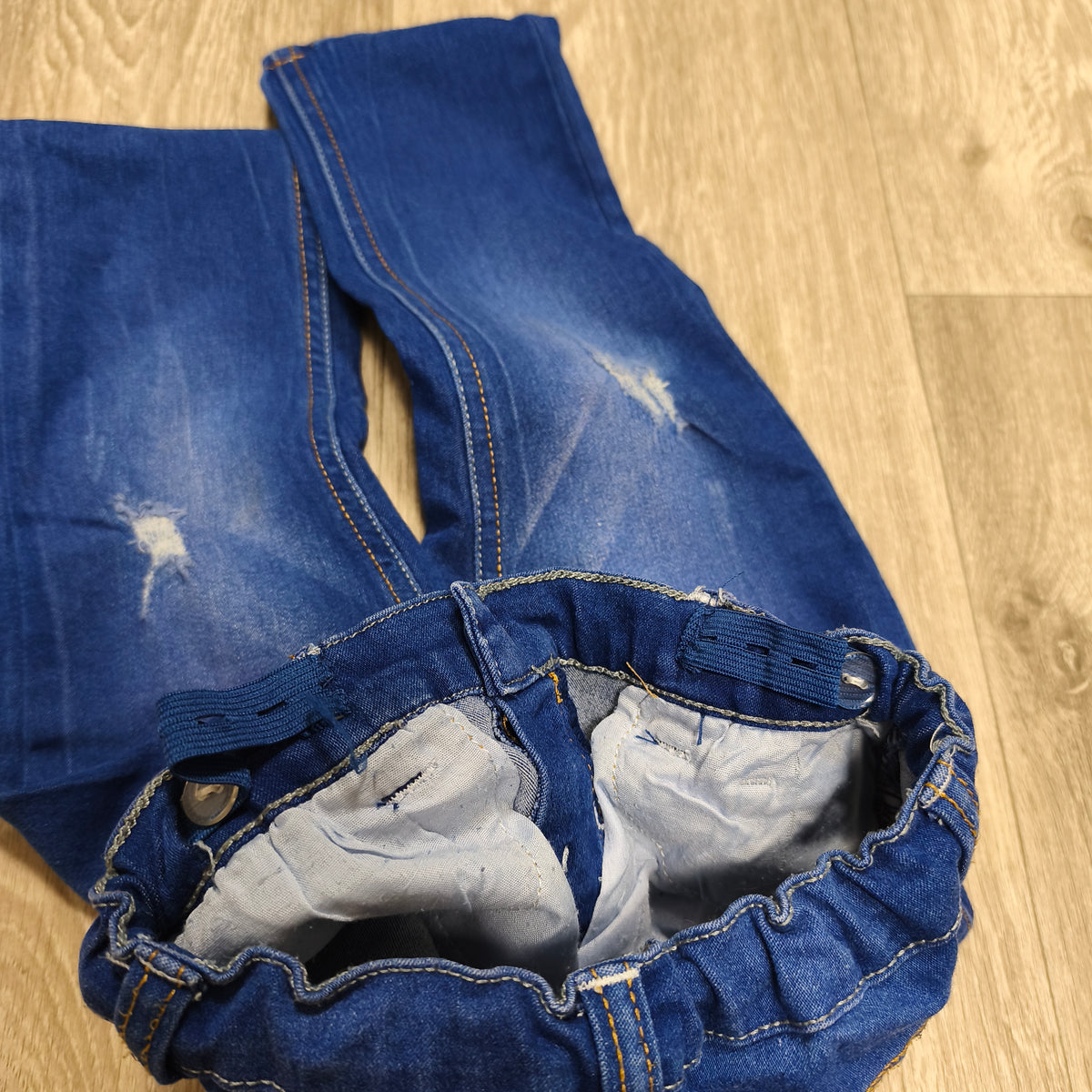So Cute Toddler Boys Blue Denim Jeans Size 98 (2-3Y) Elastic Waist Distressed