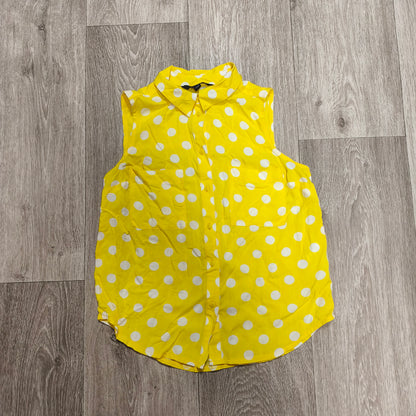 Tally Weijl Women Yellow White Polka Dot Sleeveless Button Front Shirt Top XXS