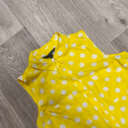 Tally Weijl Women Yellow White Polka Dot Sleeveless Button Front Shirt Top XXS