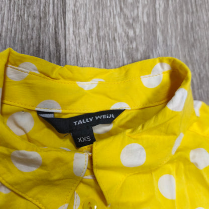 Tally Weijl Women Yellow White Polka Dot Sleeveless Button Front Shirt Top XXS