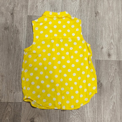 Tally Weijl Women Yellow White Polka Dot Sleeveless Button Front Shirt Top XXS