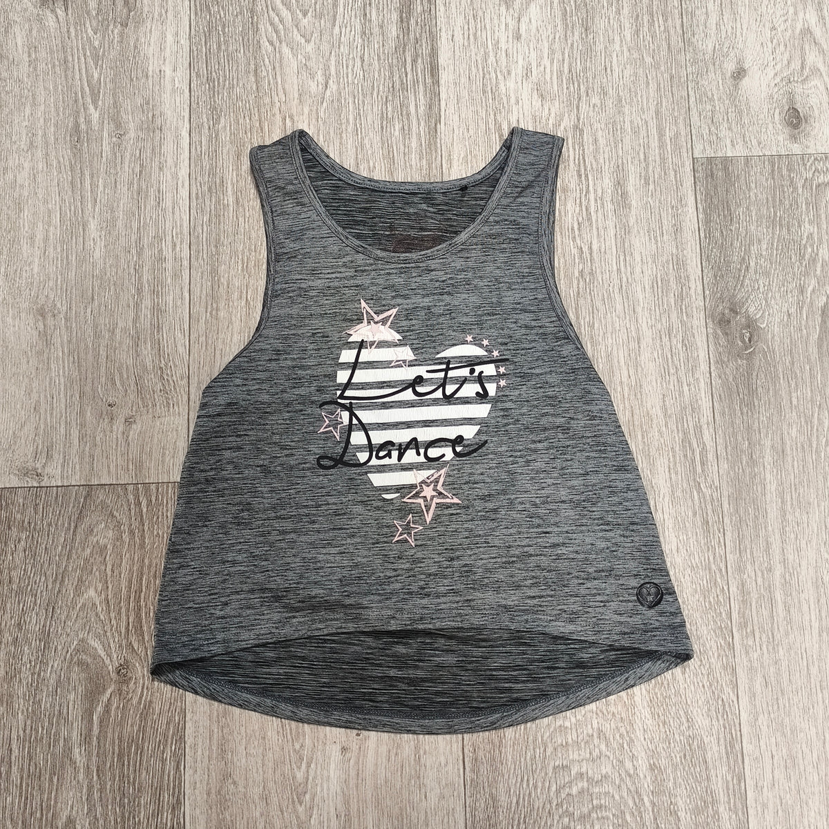 Tu Girls Grey Marl Let's Dance Heart Graphic Sleeveless Crop Tank Top Size 7 Yrs