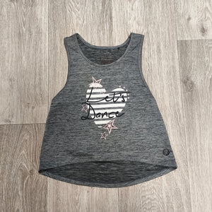 Tu Girls Grey Marl Let's Dance Heart Graphic Sleeveless Crop Tank Top Size 7 Yrs