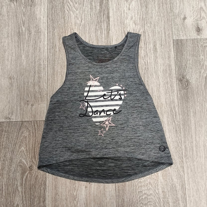 Tu Girls Grey Marl Let's Dance Heart Graphic Sleeveless Crop Tank Top Size 7 Yrs