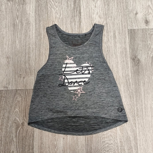 Tu Girls Grey Marl Let's Dance Heart Graphic Sleeveless Crop Tank Top Size 7 Yrs