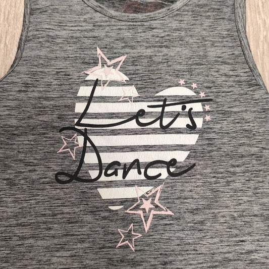 Tu Girls Grey Marl Let's Dance Heart Graphic Sleeveless Crop Tank Top Size 7 Yrs