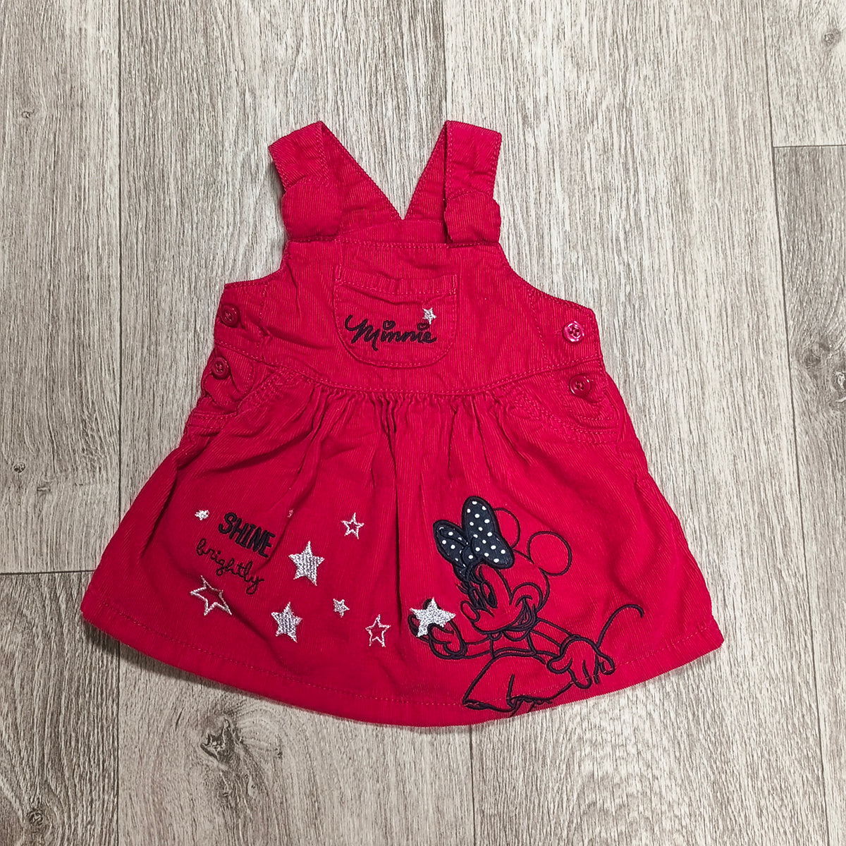 Disney Baby at George Minnie Mouse Red Corduroy Pinafore Dress 0-3 Months Stars