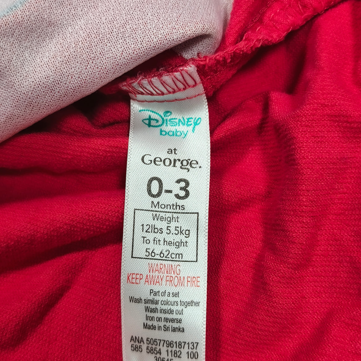 Disney Baby at George Minnie Mouse Red Corduroy Pinafore Dress 0-3 Months Stars