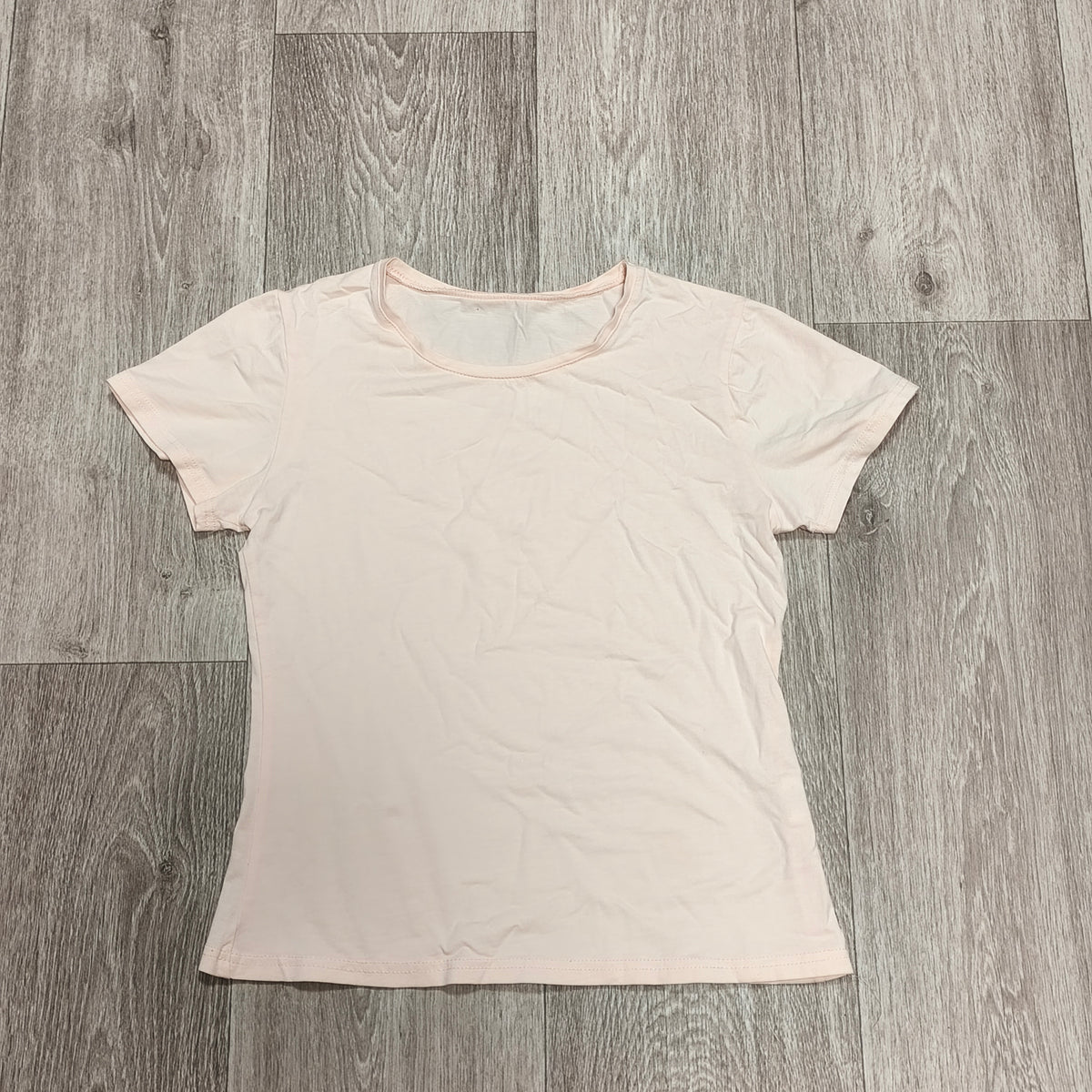 Womens Light Pink Short Sleeve T-Shirt Crew Neck Plain Basic Tee Casual Top