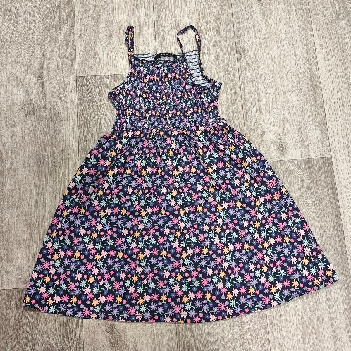 George Girls Floral Sundress Shirred Bodice Strappy Summer Dress 8-9 Years 128-135cm