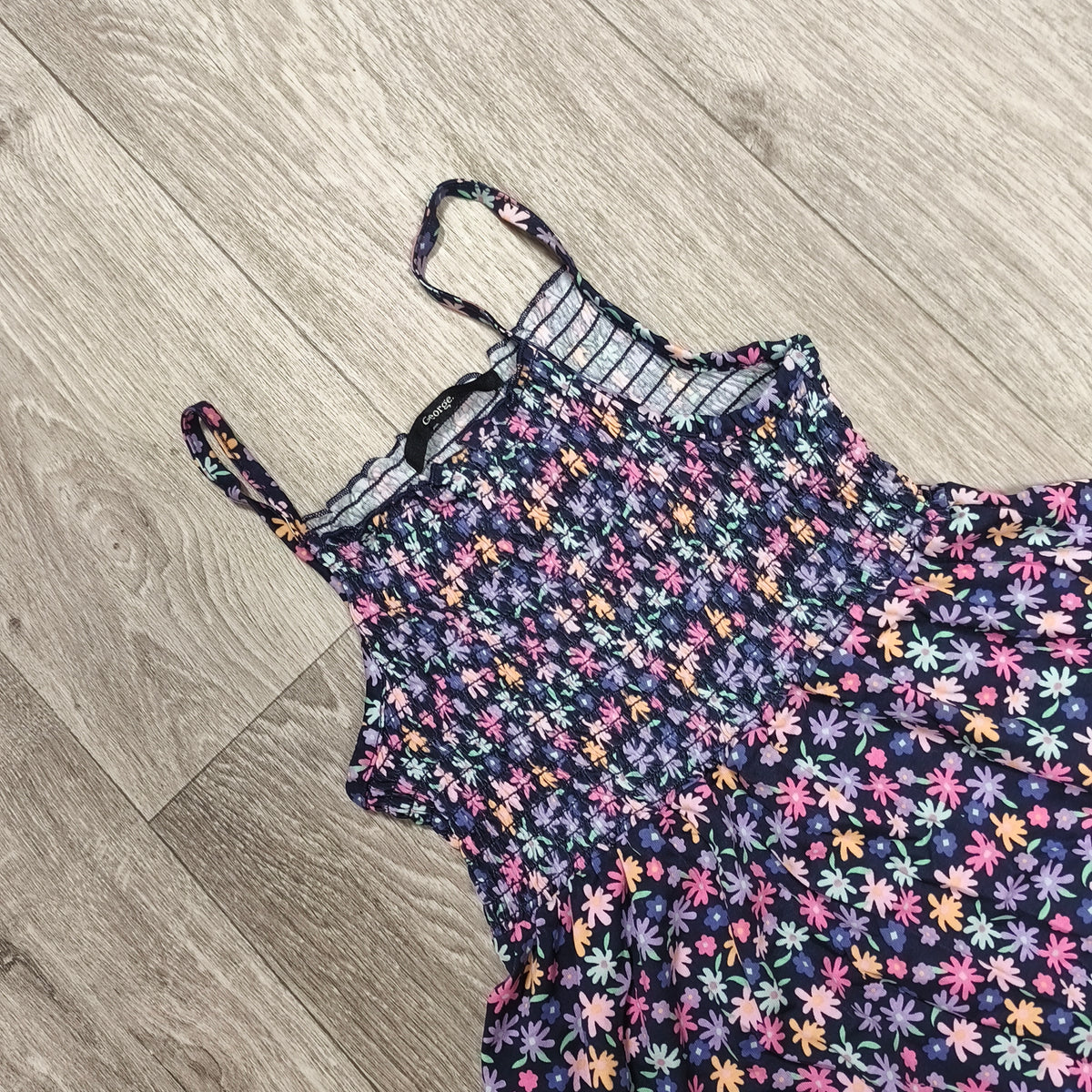 George Girls Floral Sundress Shirred Bodice Strappy Summer Dress 8-9 Years 128-135cm