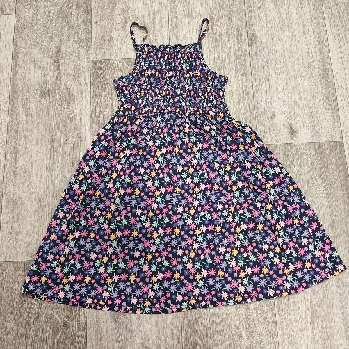 George Girls Floral Sundress Shirred Bodice Strappy Summer Dress 8-9 Years 128-135cm