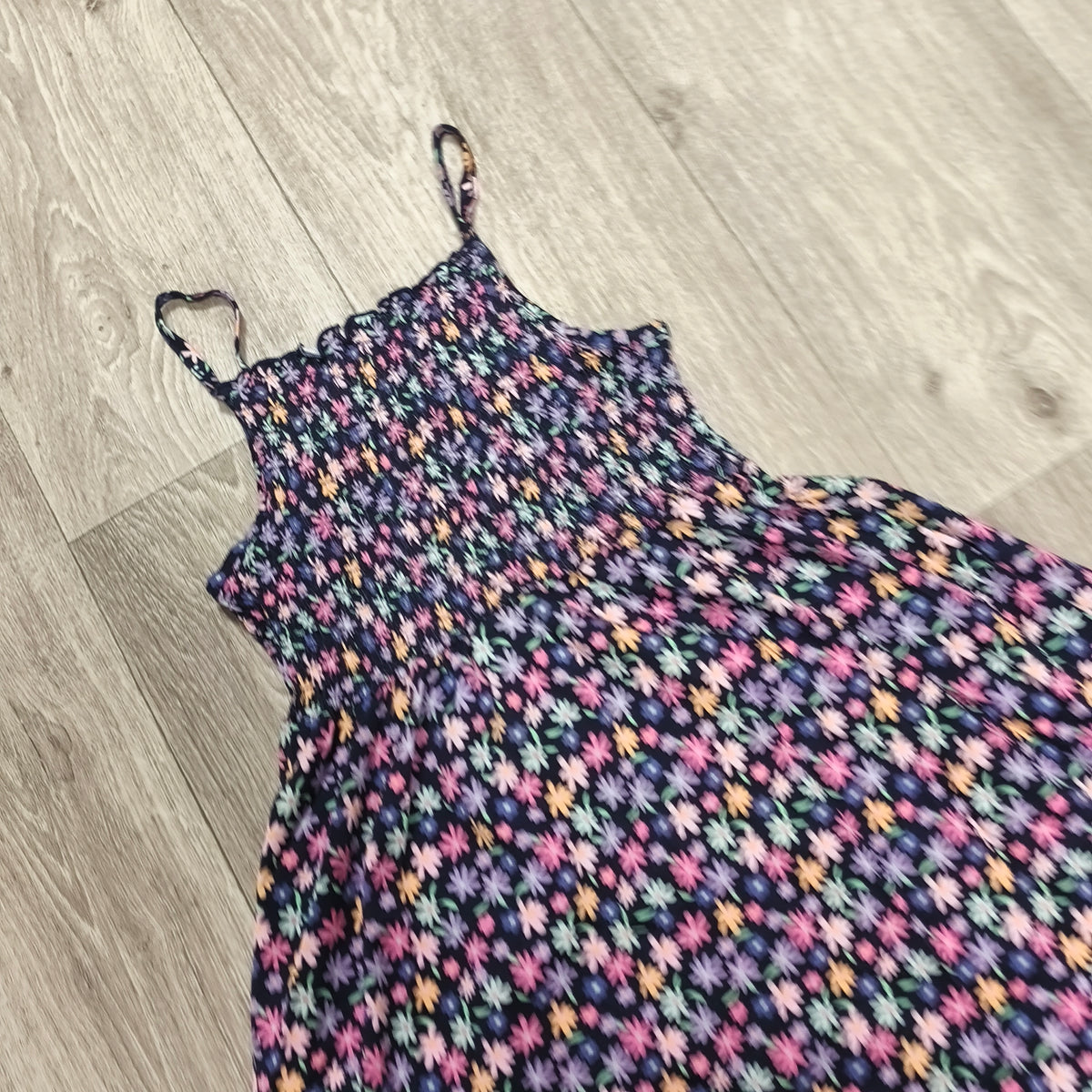 George Girls Floral Sundress Shirred Bodice Strappy Summer Dress 8-9 Years 128-135cm