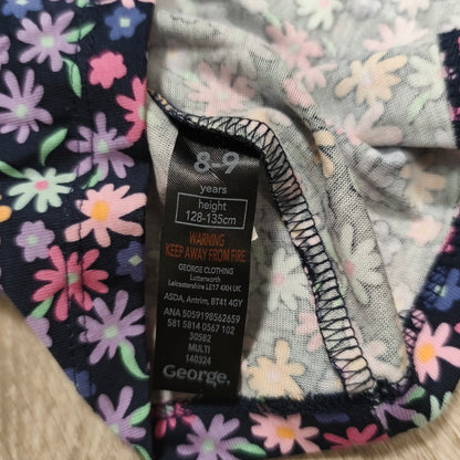 George Girls Floral Sundress Shirred Bodice Strappy Summer Dress 8-9 Years 128-135cm