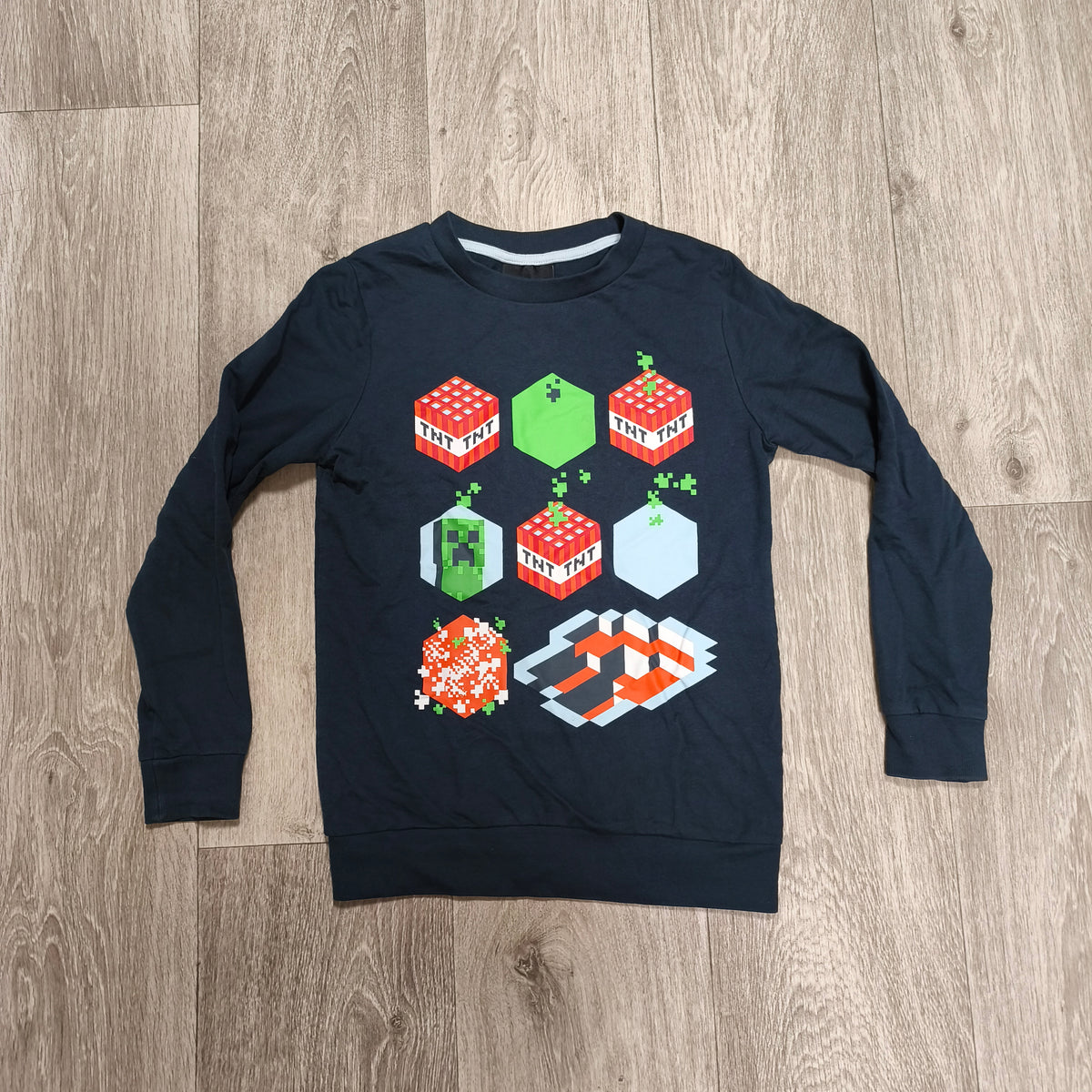 Minecraft Boys Sweatshirt Long Sleeve Pullover TNT Creeper Navy Size 134 140