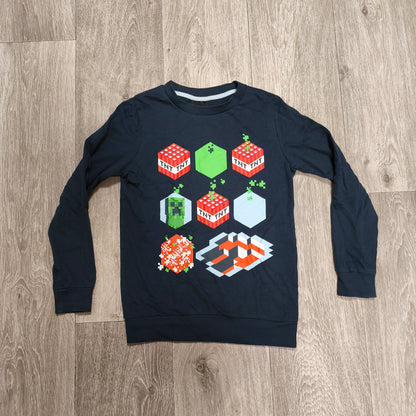 Minecraft Boys Sweatshirt Long Sleeve Pullover TNT Creeper Navy Size 134 140