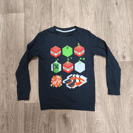 Minecraft Boys Sweatshirt Long Sleeve Pullover TNT Creeper Navy Size 134 140