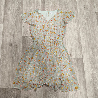 Tu Kids Girls Floral Dress Green Sage Flutter Sleeve Summer 13 Yrs 158cm