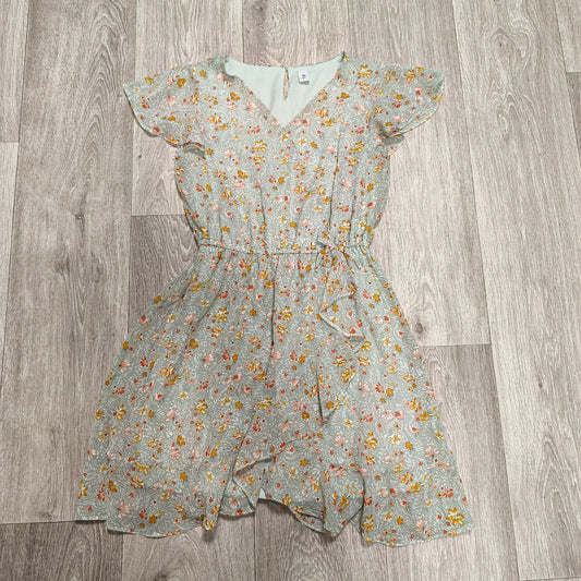 Tu Kids Girls Floral Dress Green Sage Flutter Sleeve Summer 13 Yrs 158cm