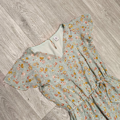 Tu Kids Girls Floral Dress Green Sage Flutter Sleeve Summer 13 Yrs 158cm