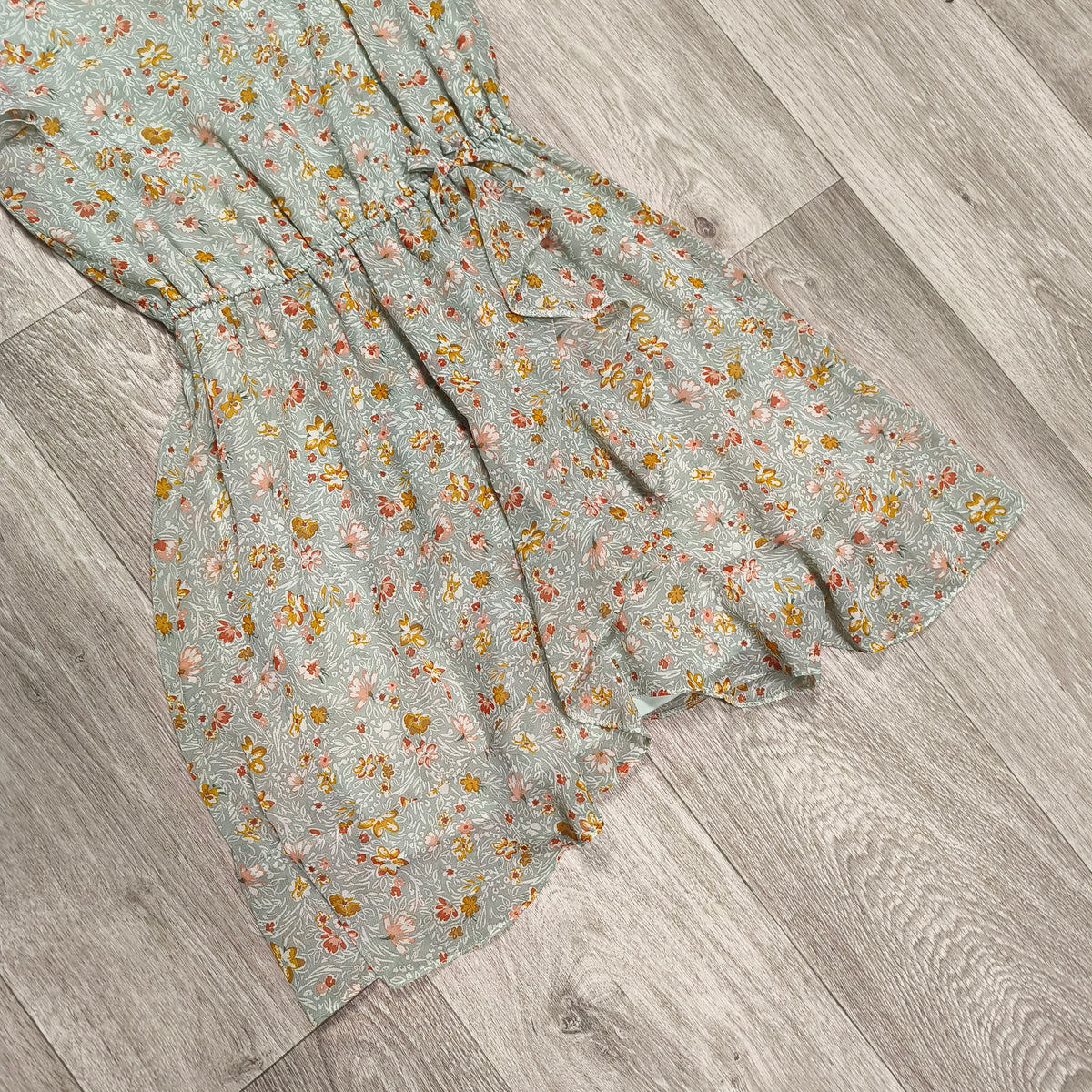 Tu Kids Girls Floral Dress Green Sage Flutter Sleeve Summer 13 Yrs 158cm