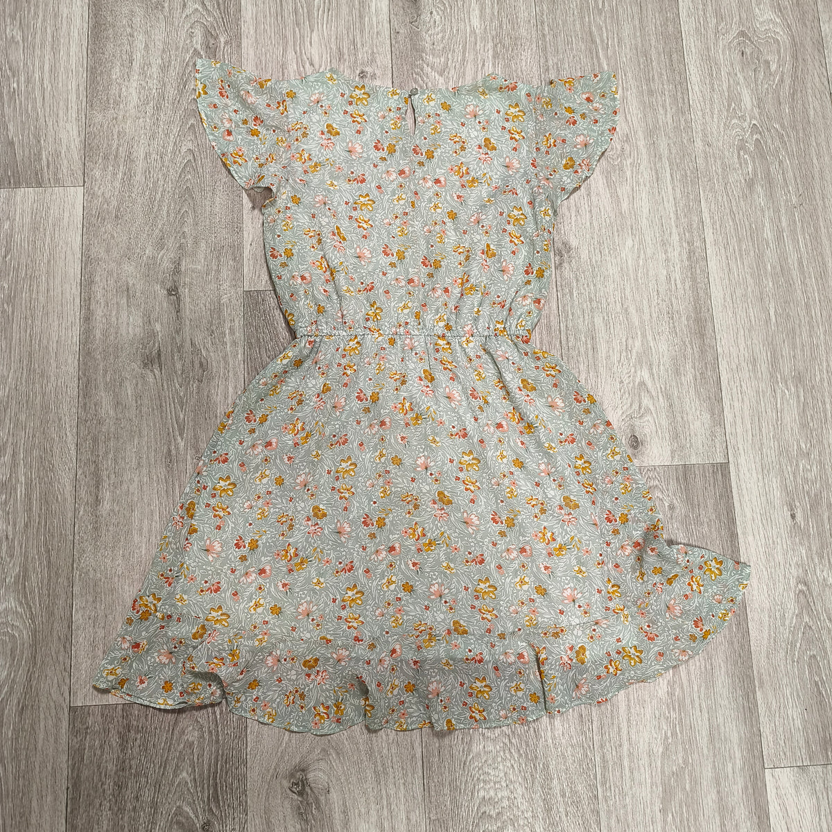 Tu Kids Girls Floral Dress Green Sage Flutter Sleeve Summer 13 Yrs 158cm