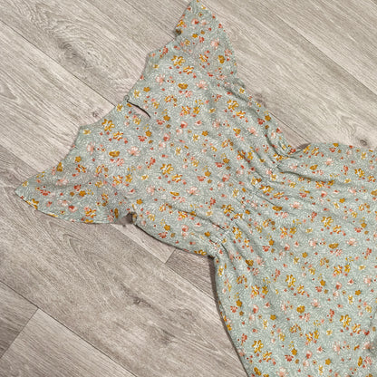 Tu Kids Girls Floral Dress Green Sage Flutter Sleeve Summer 13 Yrs 158cm