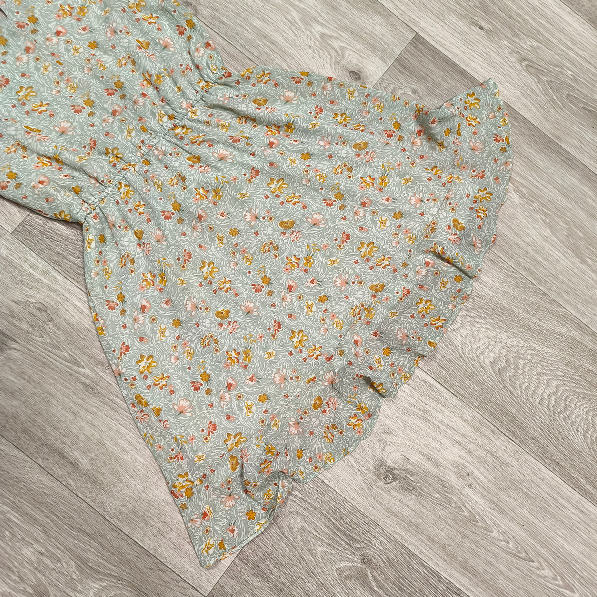 Tu Kids Girls Floral Dress Green Sage Flutter Sleeve Summer 13 Yrs 158cm