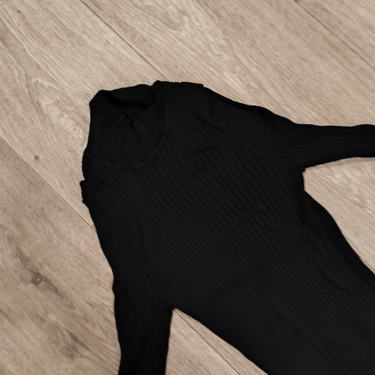Women Black Ribbed Knit Mock Neck Long Sleeve Top Lettuce Hem Ruffle Trim