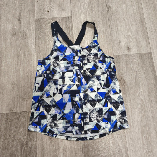 Jockey Women Size 12 Activewear Tank Top Blue Geometric Crossback Elastic Straps
