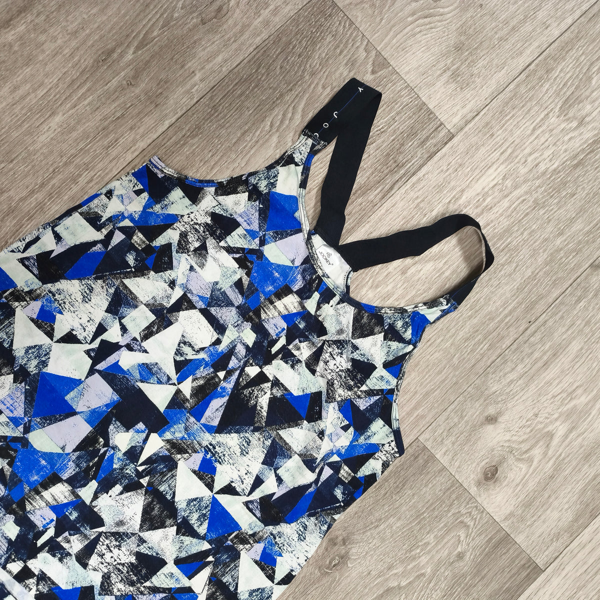 Jockey Women Size 12 Activewear Tank Top Blue Geometric Crossback Elastic Straps