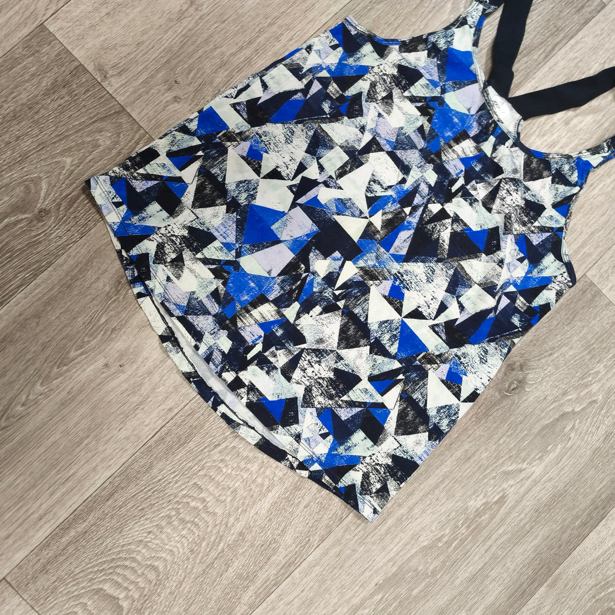 Jockey Women Size 12 Activewear Tank Top Blue Geometric Crossback Elastic Straps