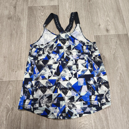 Jockey Women Size 12 Activewear Tank Top Blue Geometric Crossback Elastic Straps