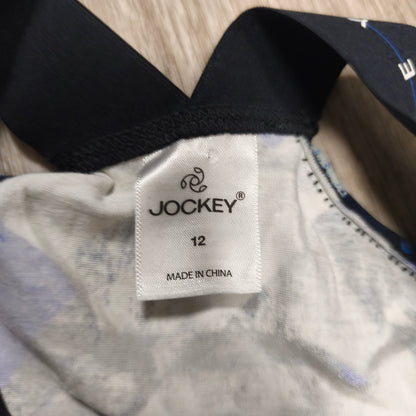 Jockey Women Size 12 Activewear Tank Top Blue Geometric Crossback Elastic Straps