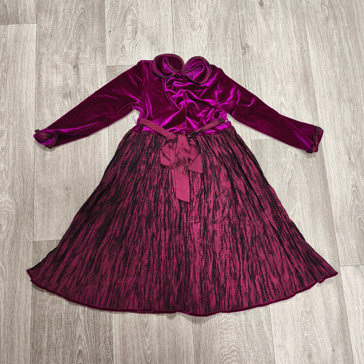 Abella Girls Velvet Dress 4 Years 104cm Magenta Purple Party Bow