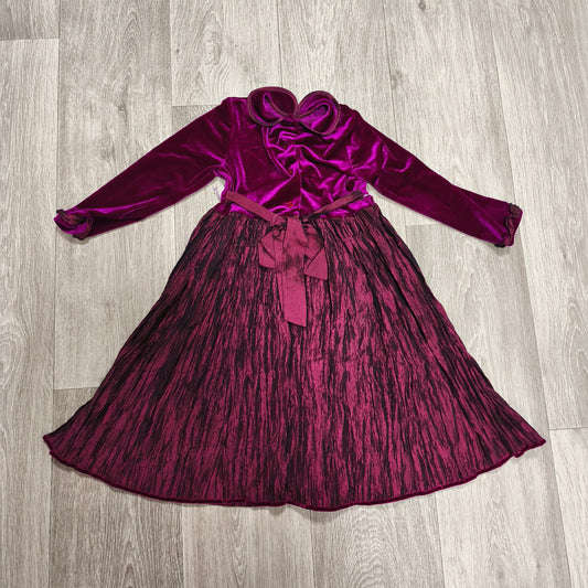 Abella Girls Velvet Dress 4 Years 104cm Magenta Purple Party Bow