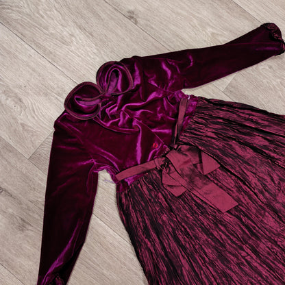 Abella Girls Velvet Dress 4 Years 104cm Magenta Purple Party Bow