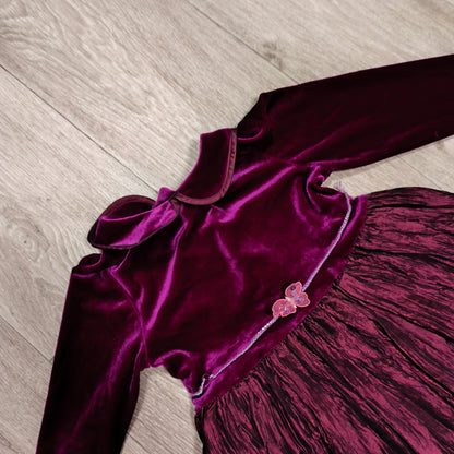 Abella Girls Velvet Dress 4 Years 104cm Magenta Purple Party Bow