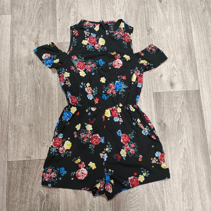 New Look 915 Girls Floral Playsuit Romper Black Cold Shoulder Age 11 146cm