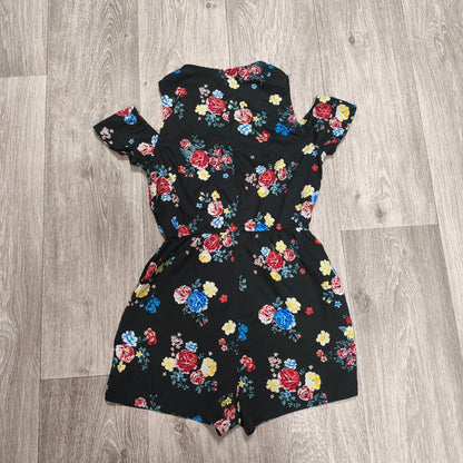 New Look 915 Girls Floral Playsuit Romper Black Cold Shoulder Age 11 146cm