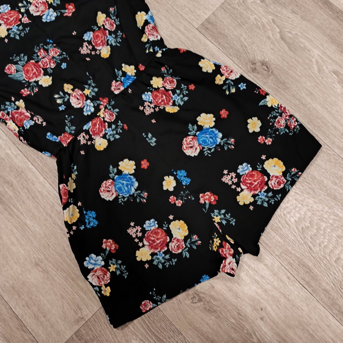 New Look 915 Girls Floral Playsuit Romper Black Cold Shoulder Age 11 146cm