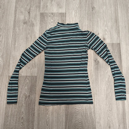 Esmara Womens Striped Long Sleeve Mock Neck Top Shirt XS Green Black White
