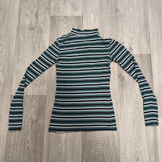 Esmara Womens Striped Long Sleeve Mock Neck Top Shirt XS Green Black White